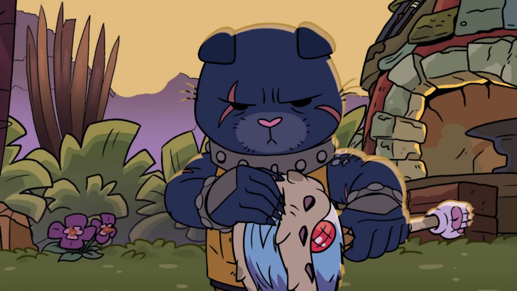 Rotwood Hamish the Blacksmith preparing a hammer