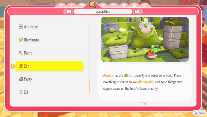 Pokopia - Give Mosslax Food on Its Offering Dish