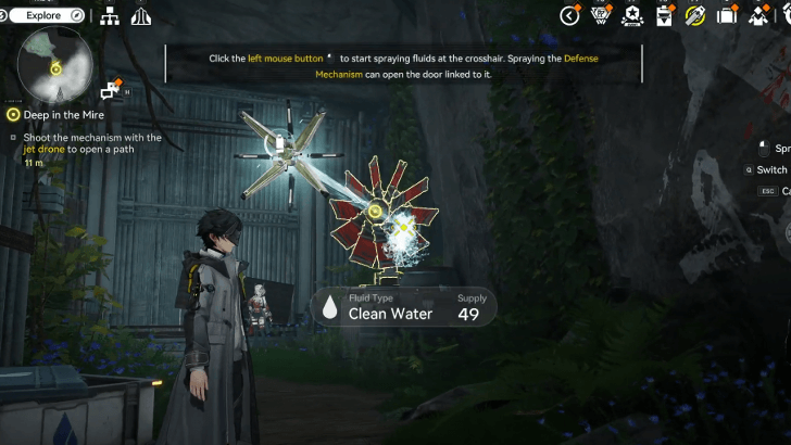 Shoot the Mechanism with the Jet Drone to Open a Path