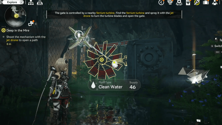 Shoot the Mechanism with the Jet Drone to Open a Path