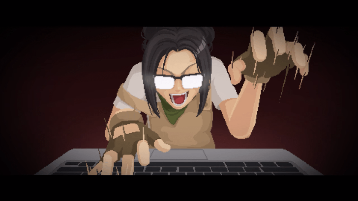 The character Muna from Dave the Diver typing