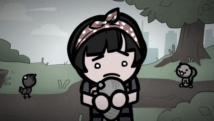 Girl holding a dead cat