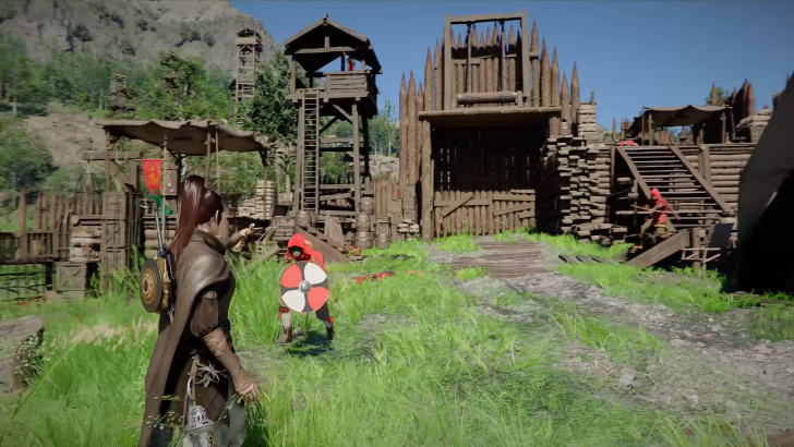 Crimson Desert Damiane aiming a gun at an enemy from a rival faction