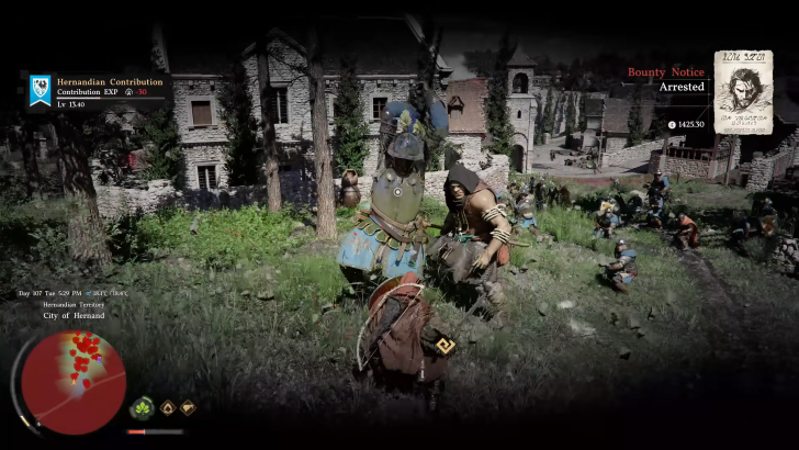 Crimson Desert Kliff being attacked by guards and a few battle-ready residents