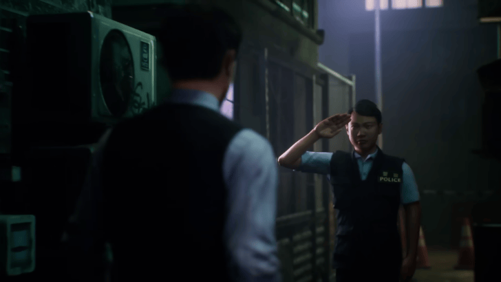 Slitterhead policeman saluting at a senior officer