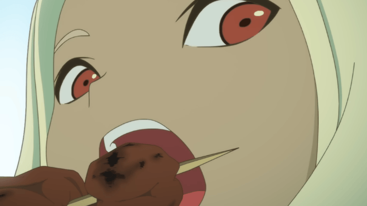 Gravity Rush closeup of Kat eating and glancing sideward