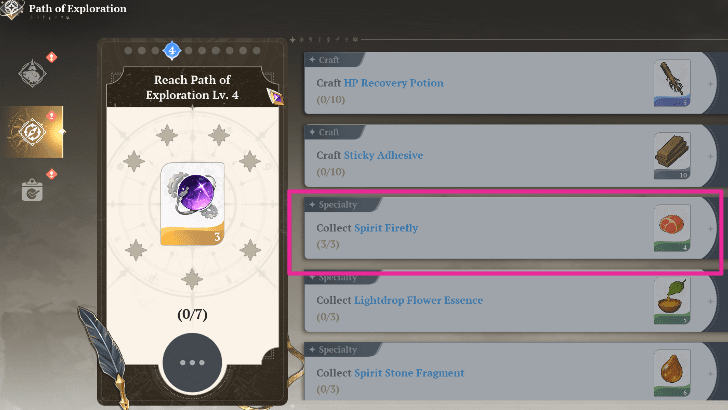 Used the Spirit Firefly for Path of Exploration