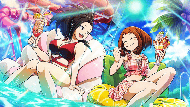 MHA Momo and Ochaco hanging out at the pool