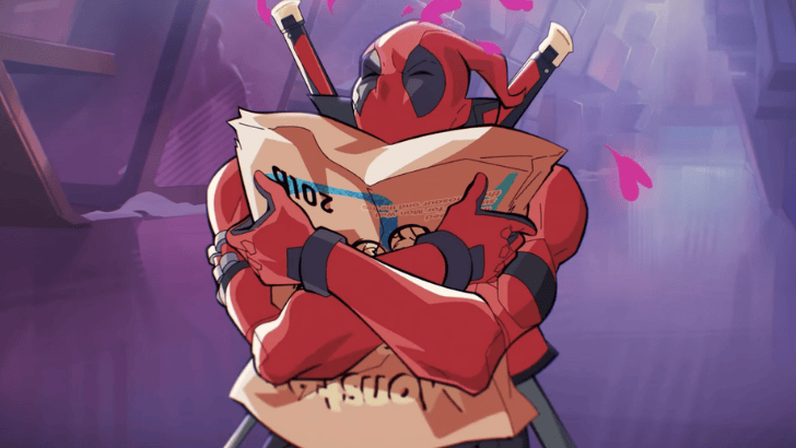 Marvel Rivals Deadpool hugging a large paper bag