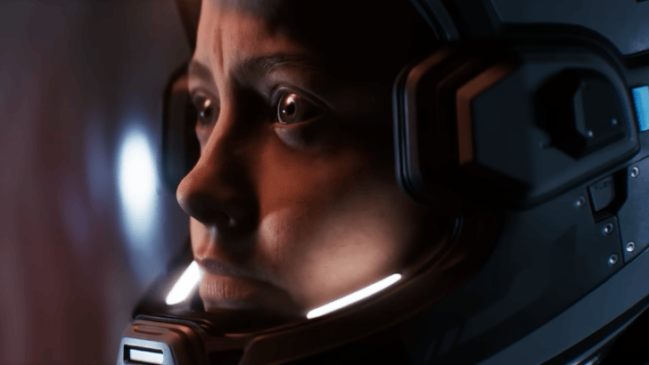 Directive 8020 crew member in a suit, looking shocked