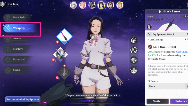 Navigate to the Weapons Tab