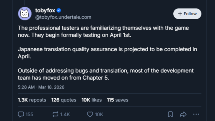 Toby Fox Blue Sky Tweet on Deltarune Chapter 5 update