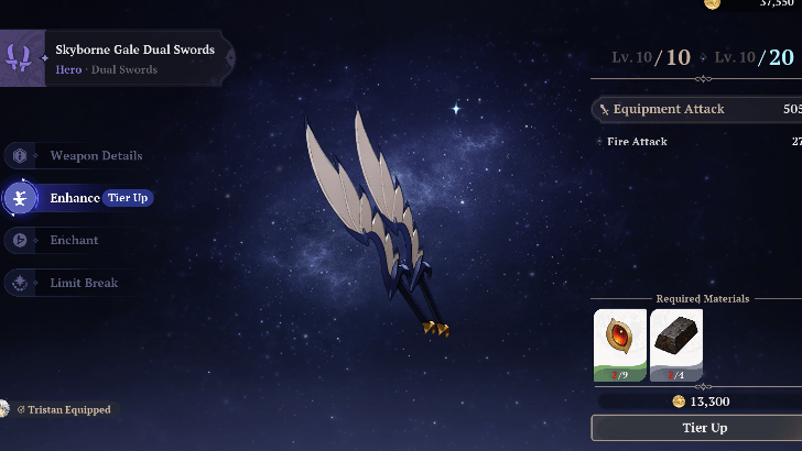 Used Iron Ingot for Weapon Tier Up