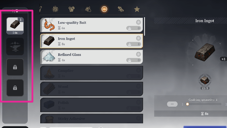 Unlock Crafting Slots to Craft More Items