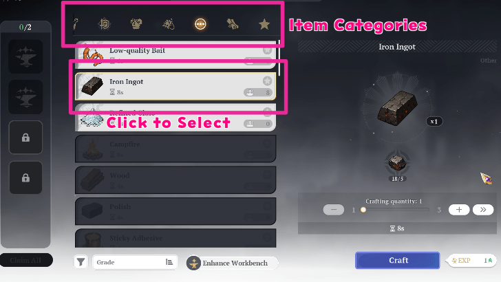 Select the Item You Want to Craft