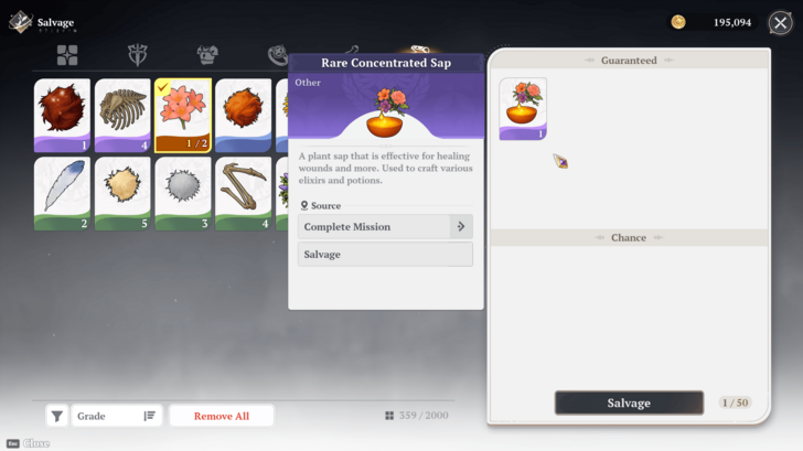 Salvaging Rare Concentrated Sap