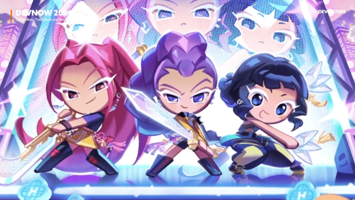 CookieRun: Kingdom x Kpop Demon Hunters characters Mira, Rumi, and Zoey