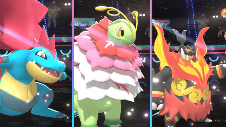Pokémon Champions Mega Feraligatr, Mega Meganium, and Mega Emboar