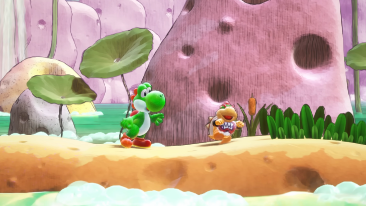 Yoshi and the Mysterious Book green dinosaur finds Bowser Jr.