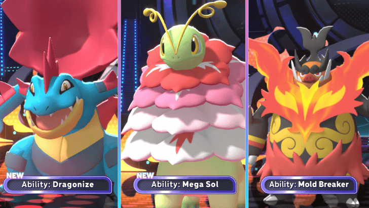 Pokemon Champions Mega Feraligatr, Mega Meganium, and Mega Emboar