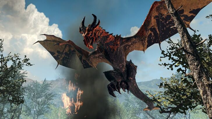 The Elder Scrolls Blades dragon descending from the sky