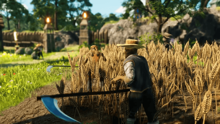 Masters of Albion farmers harvesting wheat with scythe