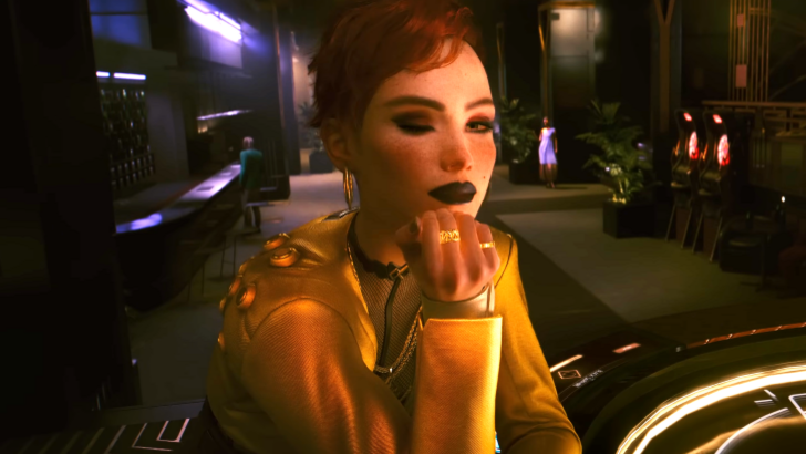 Cyberpunk 2077 redhead woman winking at the player