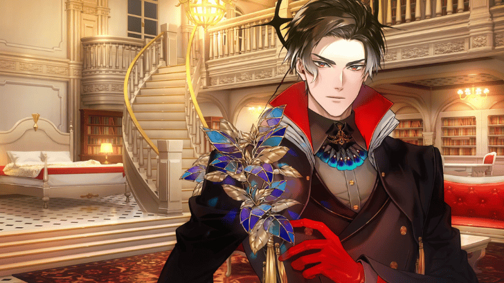 Obey Me! Lucifer in a fancy castle bedroom
