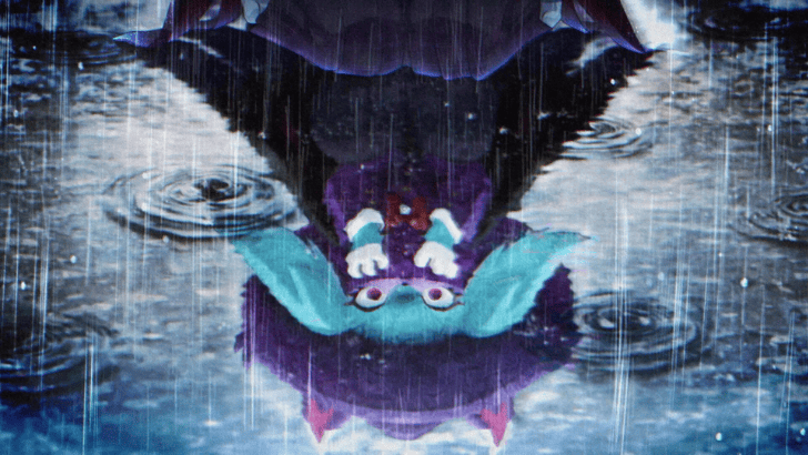 Palworld Katress horror reflection in a rain puddle