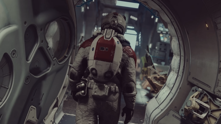Player Character walking inside the ship