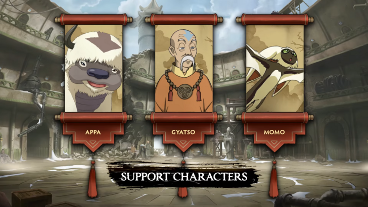 Avatar Legends: The Fighting Game three support characters, Appa, Gyatso, and Momo