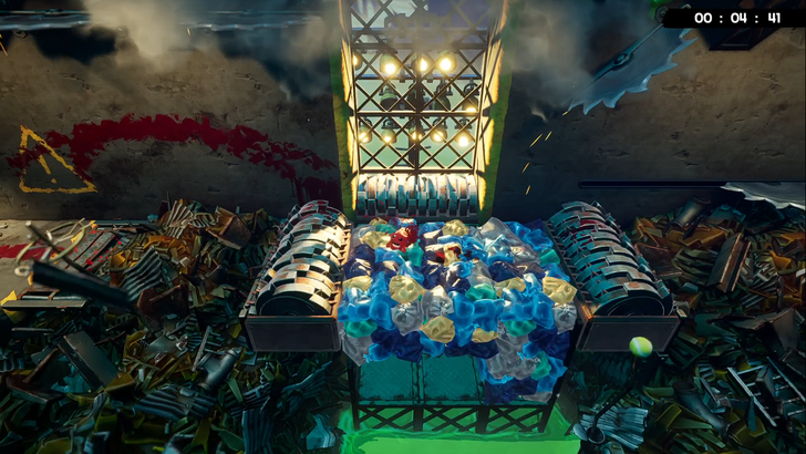 meat boy jumping across a trash compactor