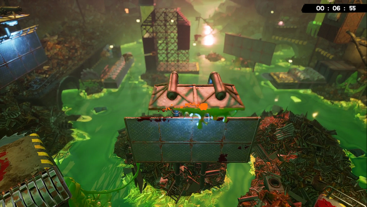 meat boy jumping across toxic sludge