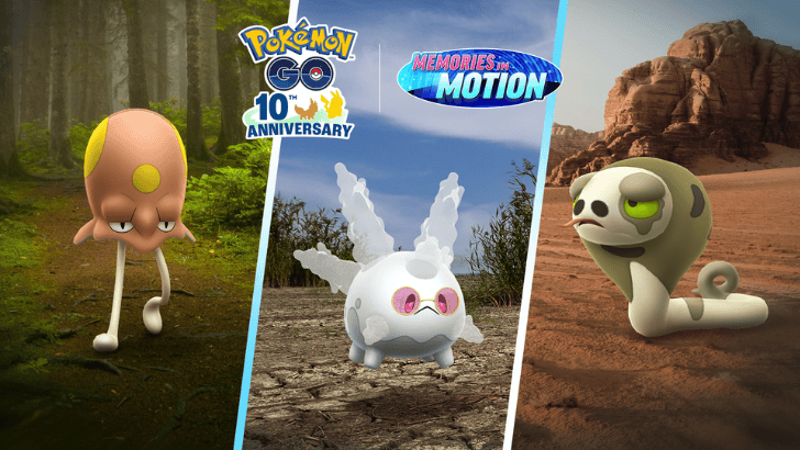 Pokemon GO Shiny Toedscool, costumed Galarian Corsola, and Silicobra
