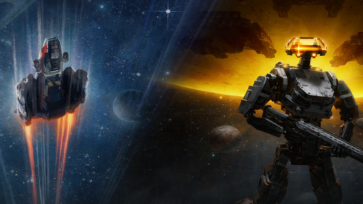 Starfield Free Lanes and Terran Armada DLC artwork of a rocket launching and a robot holding a rifle