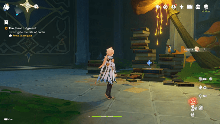 investigating the pile of books