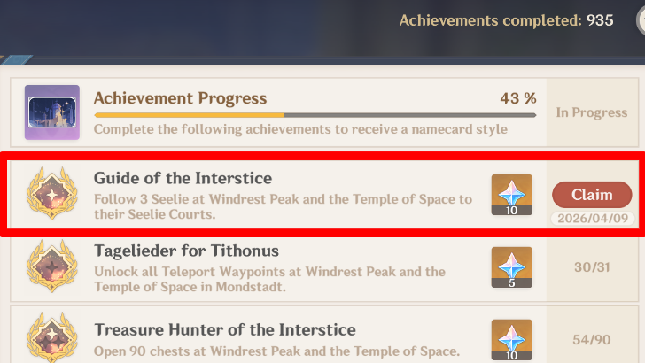 achievement from guiding the Seelie