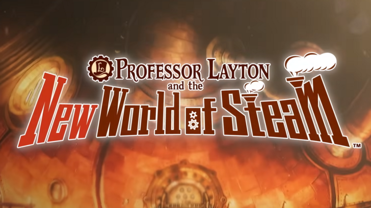 Professor Layton and the New World of Steam title, burning steel industrial area
