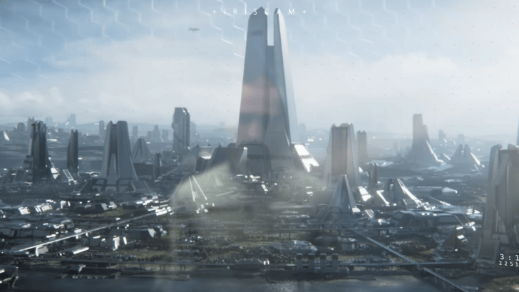 Fragmentary Order futuristic space city with the player