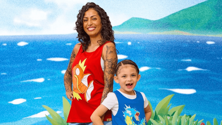 Stephosaurawr and child wearing Pokémon tank tops