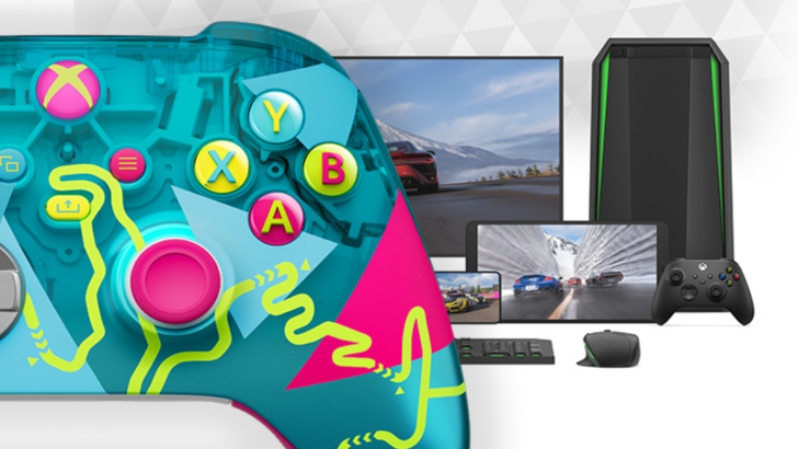 Forza Horizon 6 Limited Edition cyan blue controller with green, pink and silver accents close-up