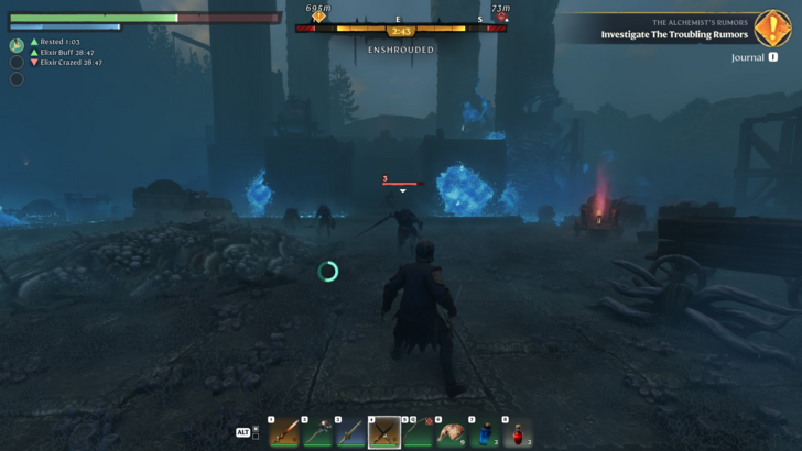 Enshrouded gameplay showing combat against enemies in the Shroud