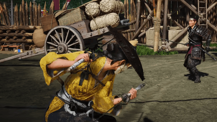 Ghost of Yotei Atsu fighting stance with dual swords