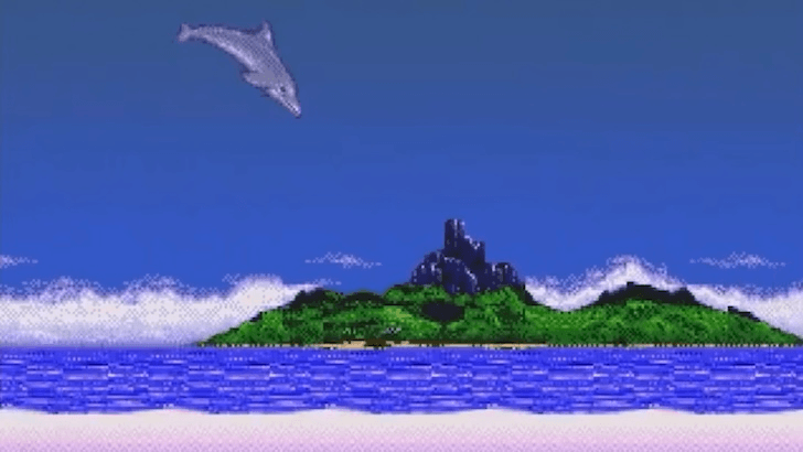 Ecco the Dolphin leaping above the ocean surface