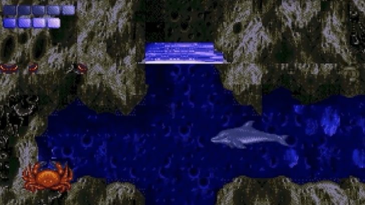 Ecco the Dolphin navigating a narrow underwater cave