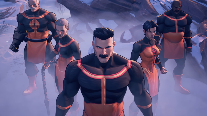 Omni-Man, Conquest, Lucan, Thula, Annisa in black and orange clothes