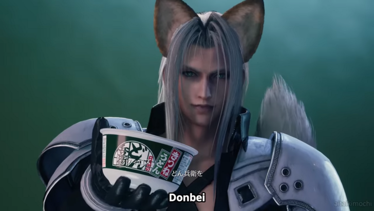 Catboy Sephiroth Offering Cloud Donburi Noodles