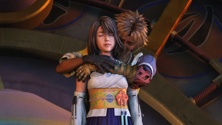 FINAL FANTASY X Tidus holds Yuna close in a quiet moment