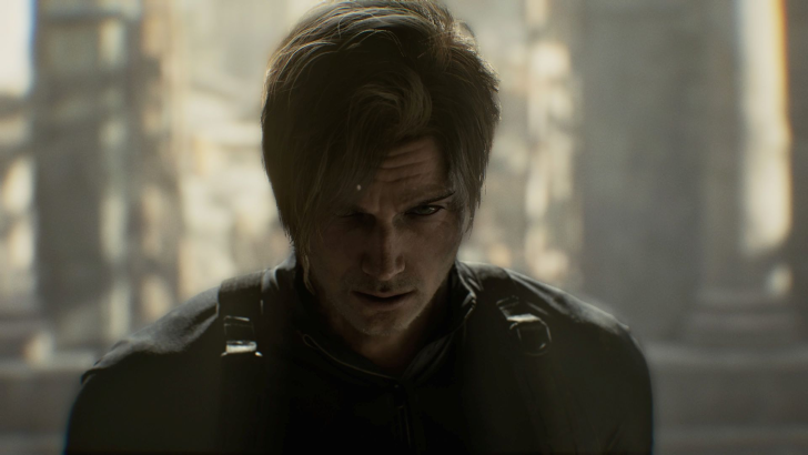 re9 leon staring at screen