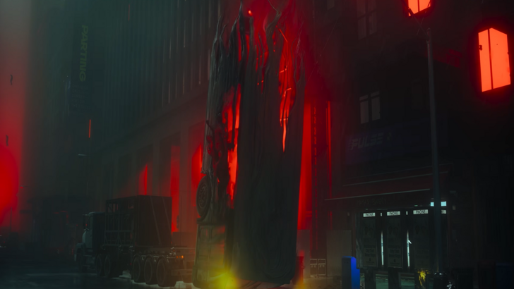 Control Resonant A towering bus like enemy on a dark city street